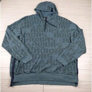 Adidas Hoodie Sweatshirt Mens XL Green AOP Kangaroo Pocket Hip‎ Hop Spellout